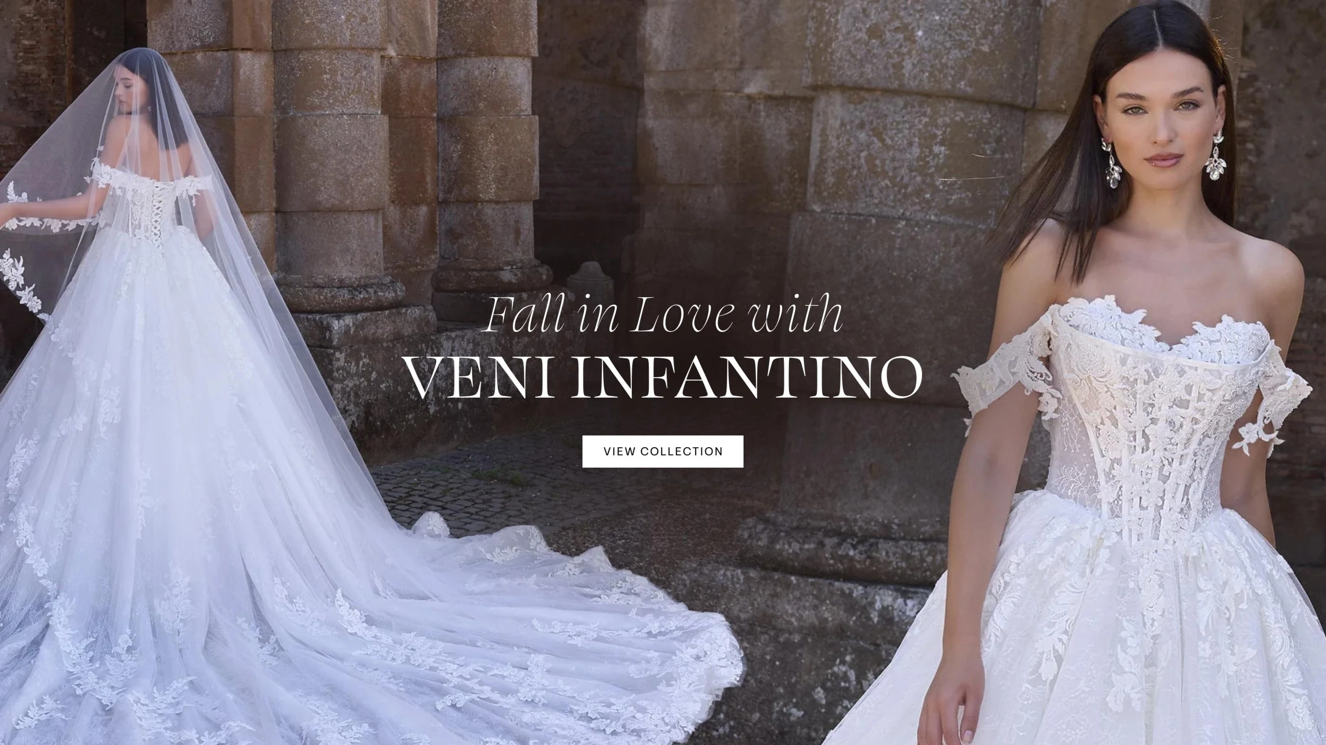 Models wearing Veni Infantino Wedding Dresses, desktop banner