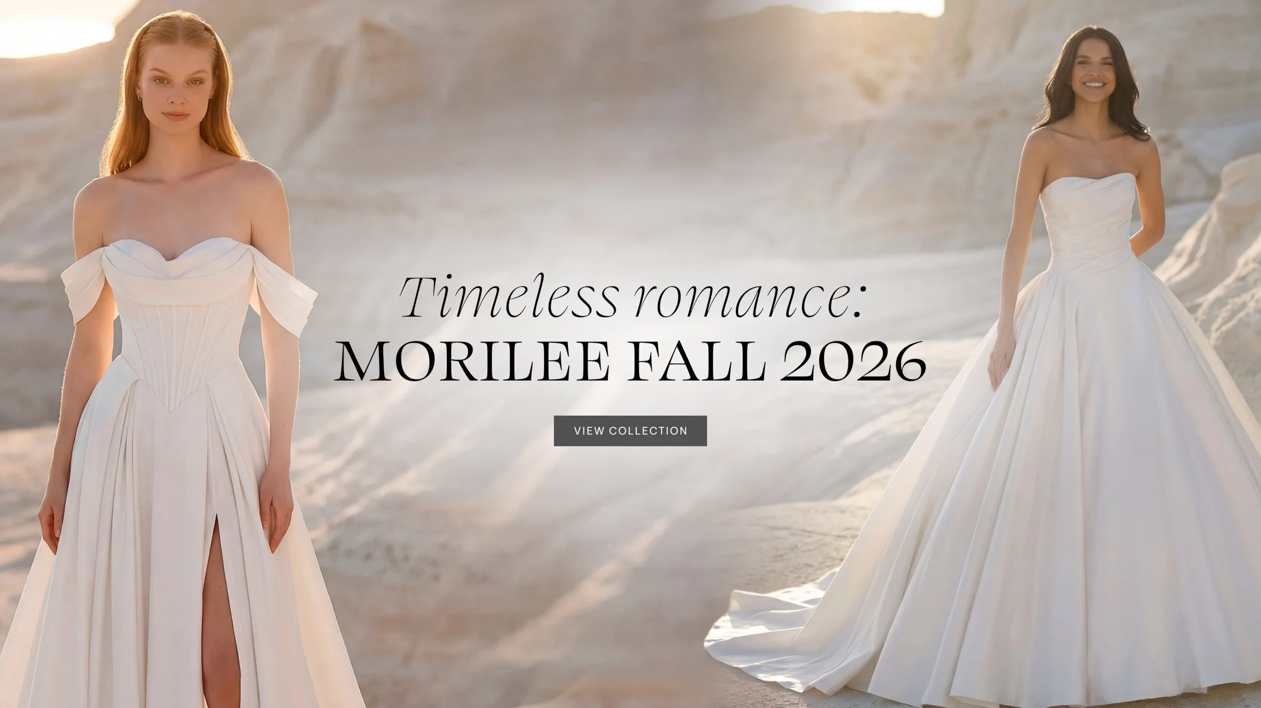 Models wearing Morilee Fall 2026 wedding dresses, desktop banner