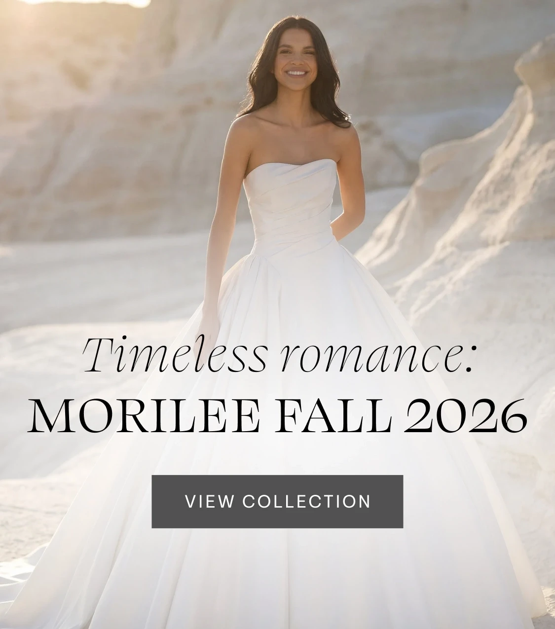 Models wearing Morilee Fall 2026 wedding dresses, mobile banner