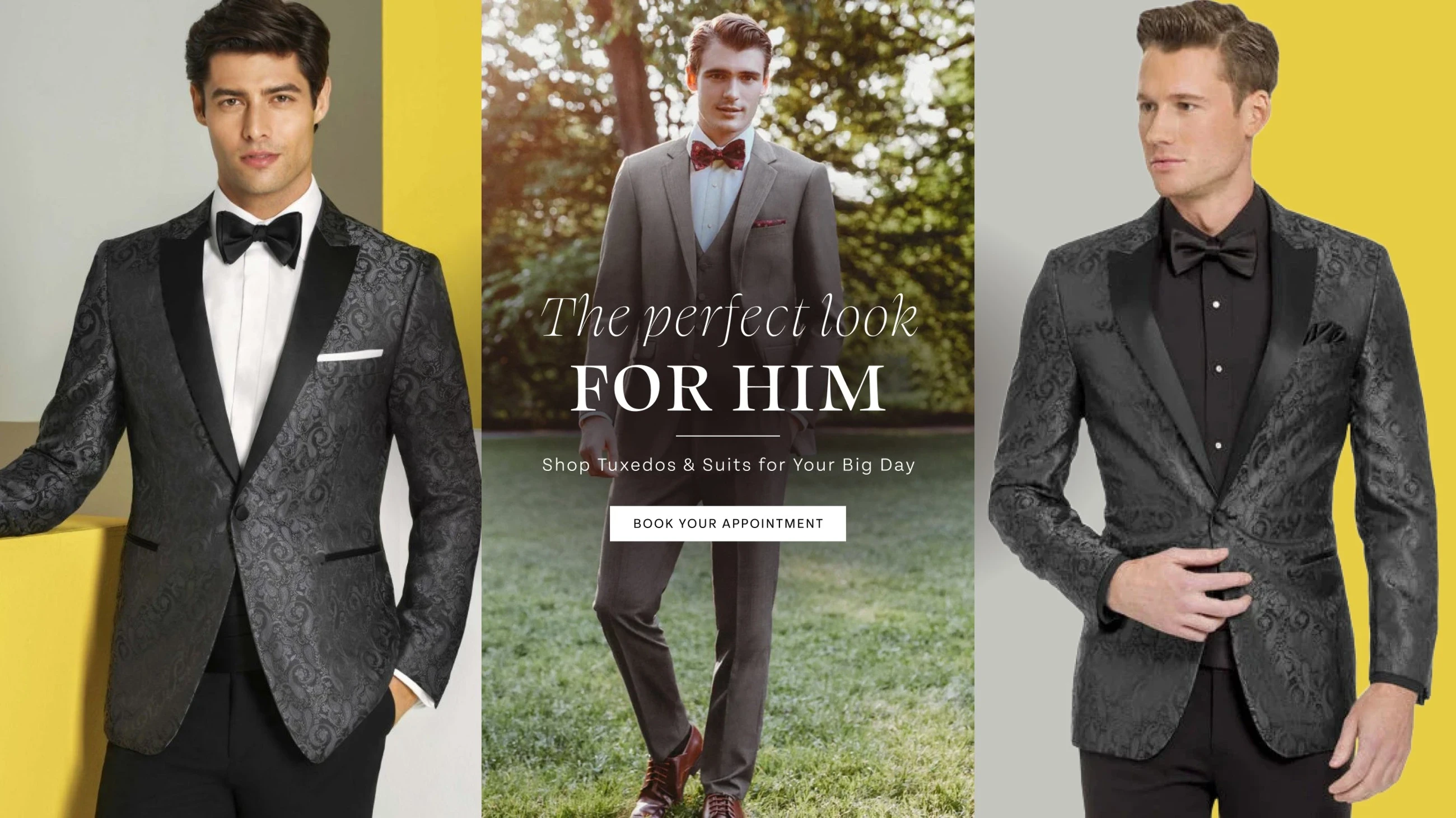 Models wearing Suits and Tuxedos, desktop banner