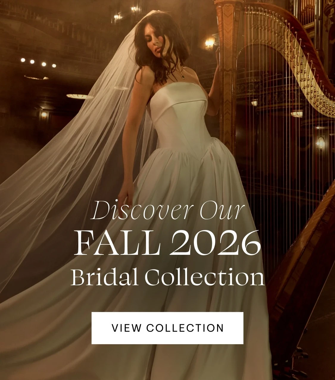Model wearing Maggie Sottero bridal dress, mobile banner