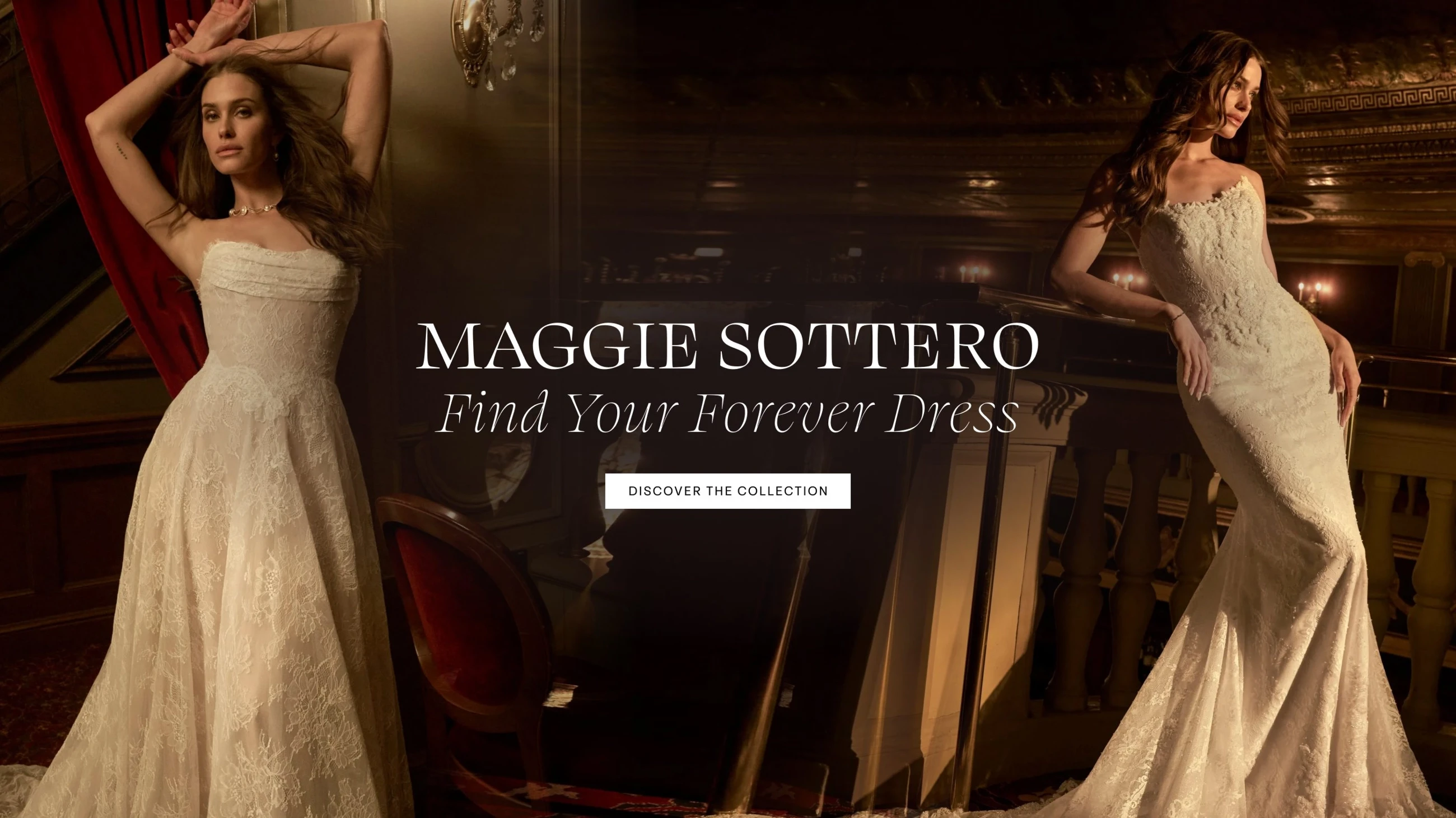 Models wearing Maggie Sottero Fall 2026 wedding dresses, desktop banner